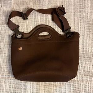 Brown Neoprene Crossbody Tote with Adjustable Strap